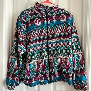 Vintage Koret Jacket, Size Large, pink purple blue Aztec design